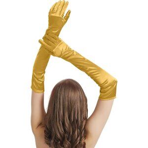 Women's Gold Long Imported Satin Elbow Length Halloween Cosplay Opera Gloves